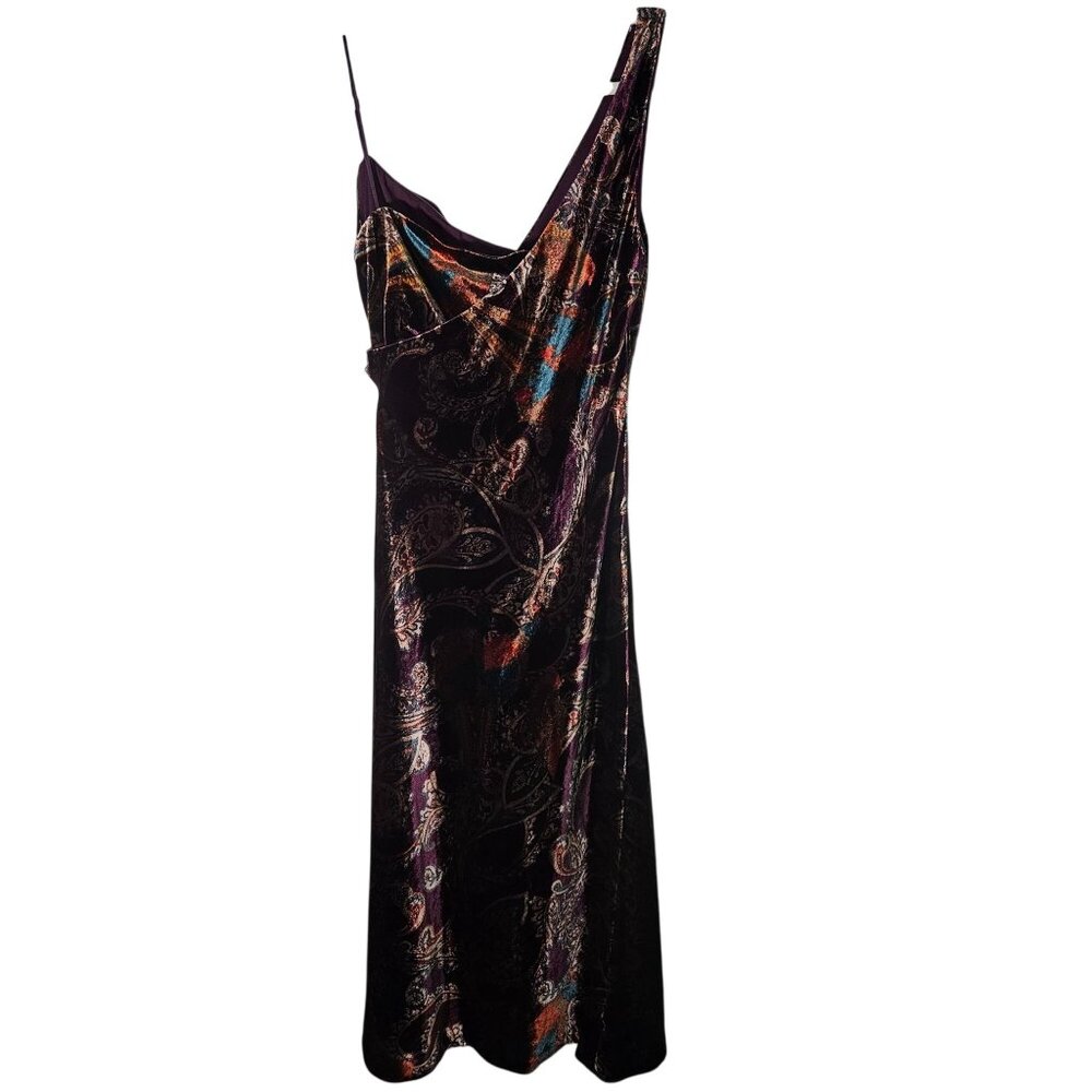 New Lauren RL Women One-Shoulder Velvet Cocktail Dress Paisley 8 Boho Elegant - Picture 11 of 16